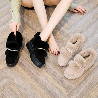 防滑孕妇棉鞋雪地靴女真毛高跟真皮内增高女鞋小个子单鞋厚底冬鞋