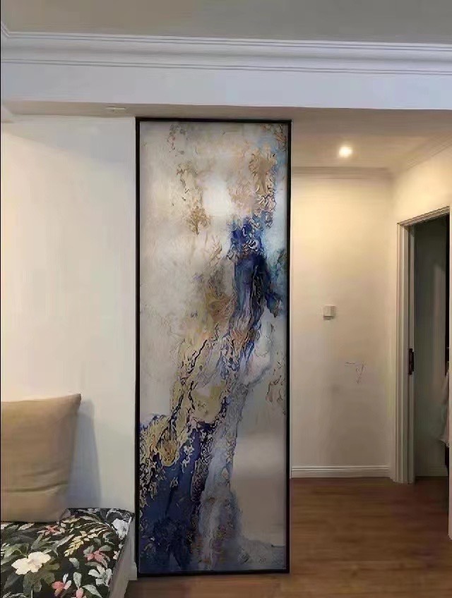 长虹艺术玻璃屏风入户轻奢玄关客厅餐厅卫生间干湿洗手台半墙隔断