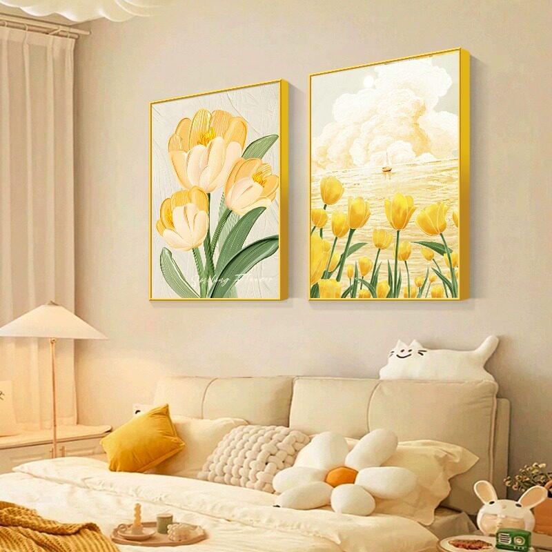 奶油风花卉卧室床头装饰画主卧画