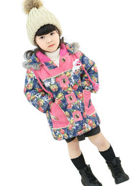 女童冬装公主棉衣宝宝花朵棉袄幼儿冬季可爱儿童兔毛棉服外套纯棉
