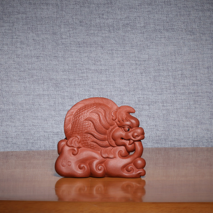 宜兴紫砂茶宠茶玩雕塑摆件茶具高顺忠纯手工制作鱼化龙原矿清水泥