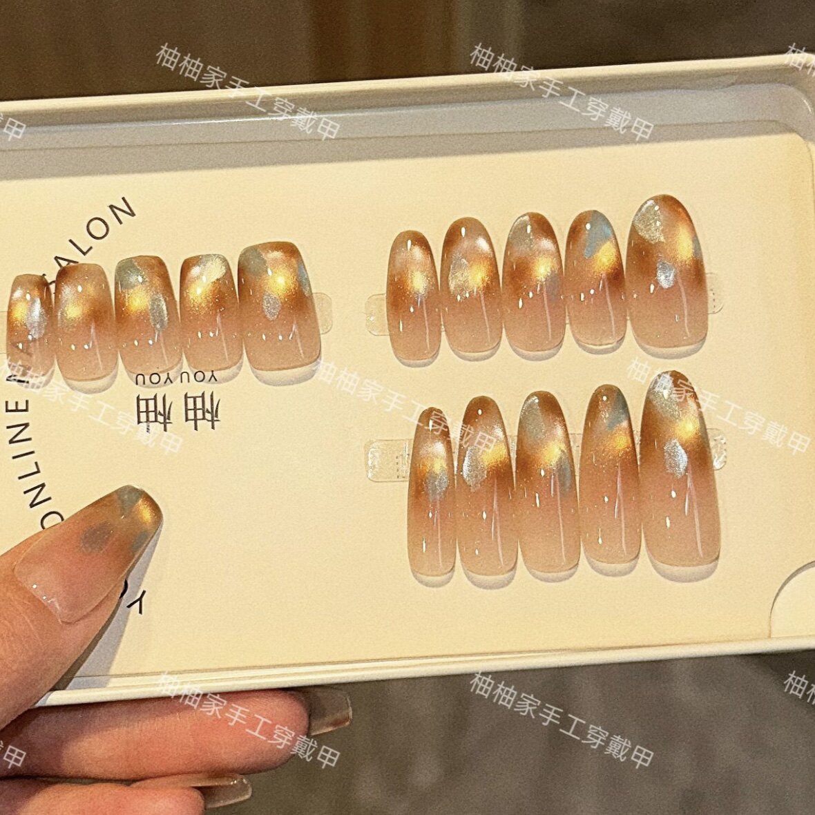 【玳瑁琥珀】纯手工腮红流行新款热销琥珀高端显白猫眼穿戴甲