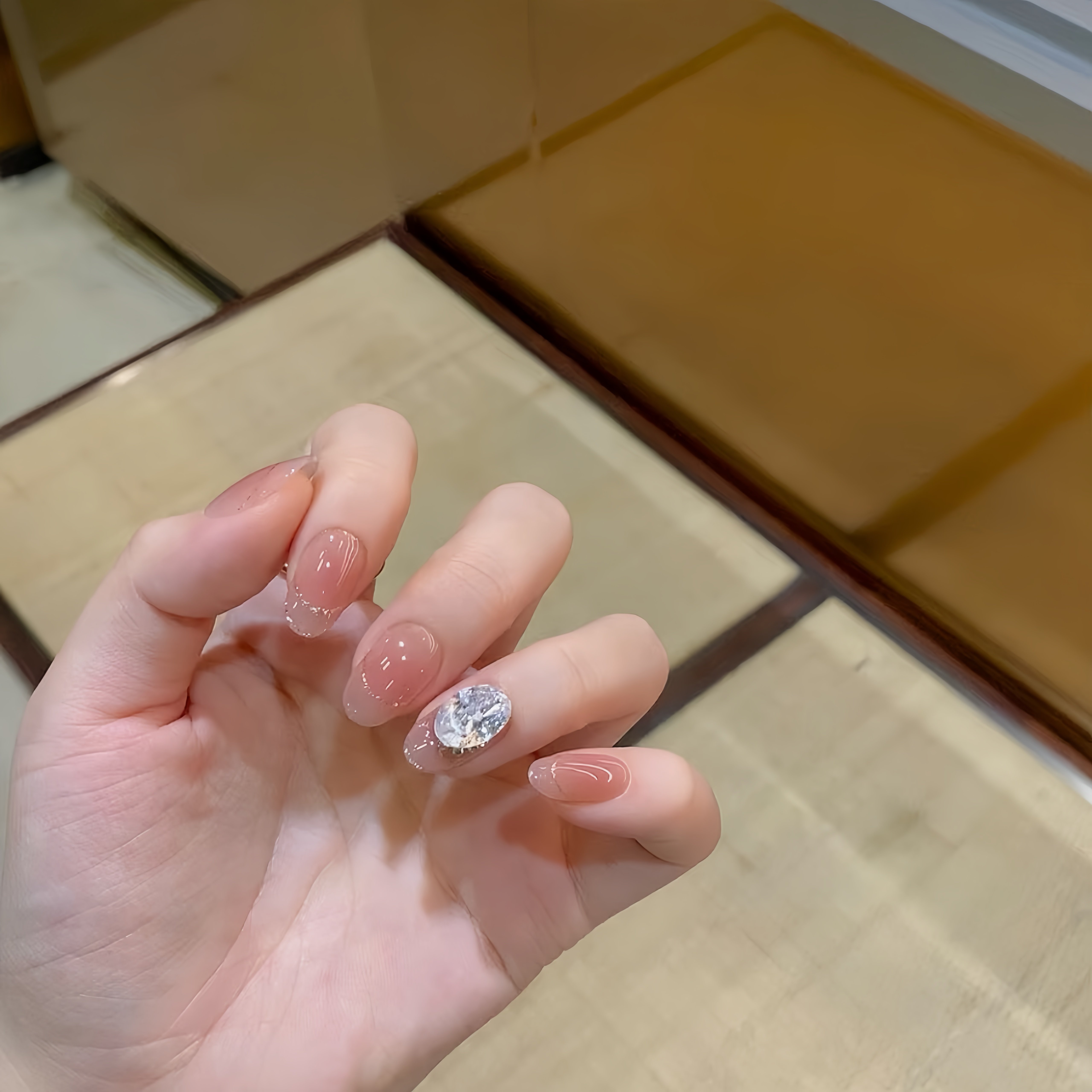 手工穿戴甲锆石钻纯蜜桃色红美甲
