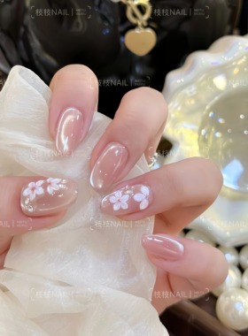 ZHIZHI【水冰花】手工穿戴甲手捏花粉嫩猫眼显白气质-小众设计师