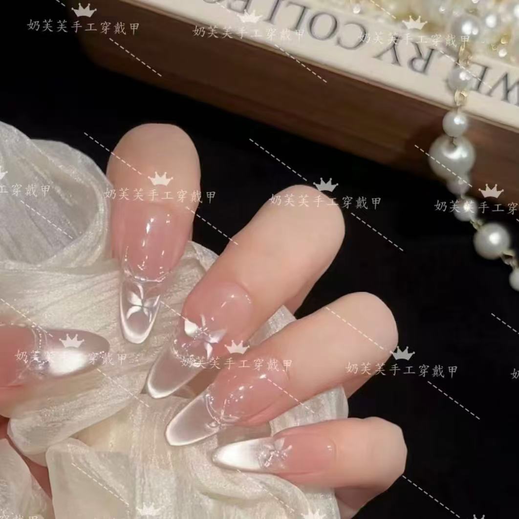 【蝶蝶不休】 猫眼纯手工法式手绘渐变纯10片