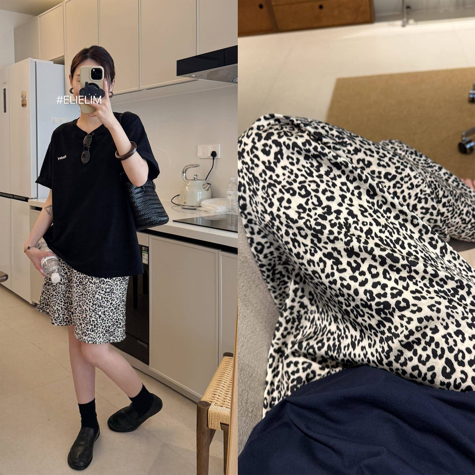 小奶豹 豹纹垂感半身裙女新款夏高腰覆古a字遮胯显瘦裙子