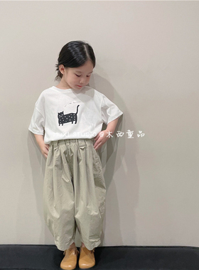 木西童品2024夏韩国版男女童可爱卡通小猫短袖T恤潮宝宝休闲上衣