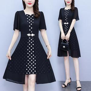 RM8659#大码2023夏新款法式洋气修身显瘦中长裙子气质减龄遮肚连衣裙