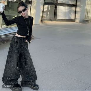 女童满天星上衣加绒加厚牛仔裤子两件套装2025秋冬装潮范