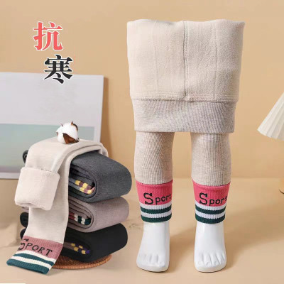女童打底裤秋冬加绒加厚儿童裤袜不连脚冬季外穿九分女宝宝打底袜
