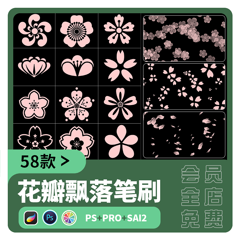 sai2笔刷花瓣飘落procreate笔刷樱花桃花花朵花纹图案ps预设素材