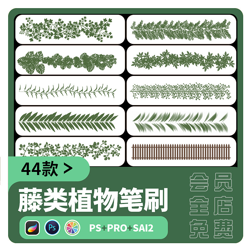 藤蔓sai2笔刷procreate风景插画草木蕨类自然植物ps笔刷花草素材