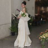 森系缎面迎宾纱鱼尾显瘦礼服工厂货源 新款 法式 抹胸轻婚纱2026冬季