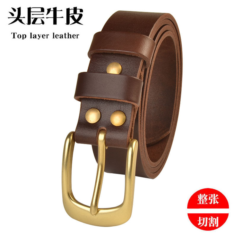 男士头层牛皮针扣皮带青年真皮裤腰带纯手工加长铜扣腰带百搭休闲