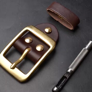 针扣皮带头连接皮男士黄铜腰带头休闲日字针式裤带扣连接皮纯牛皮