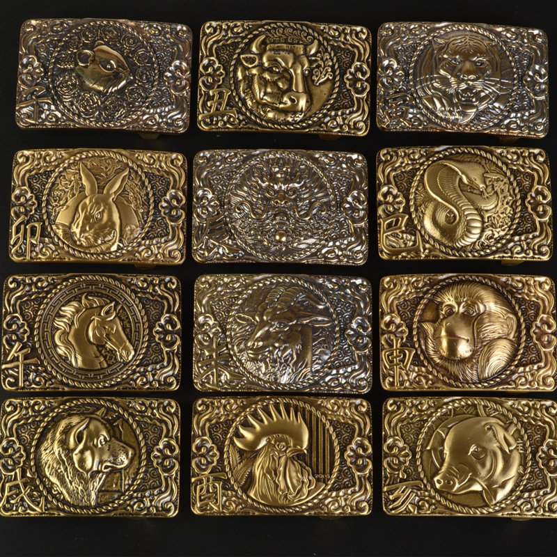 黄铜皮带扣头十二生肖腰带扣头非纯铜男士浮雕平滑扣裤带扣配件