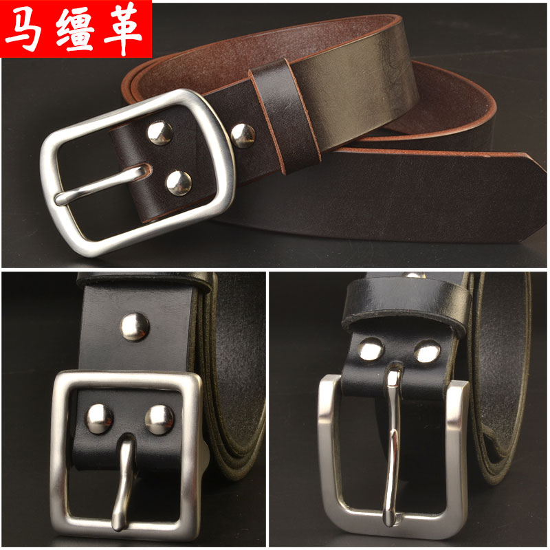 真牛皮不锈钢手工加长马缰革皮带