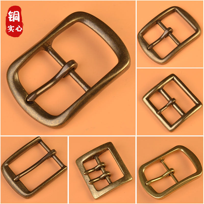 皮带扣头非纯铜针扣复古风纯黄铜腰带扣做旧日字扣双针裤带头男款