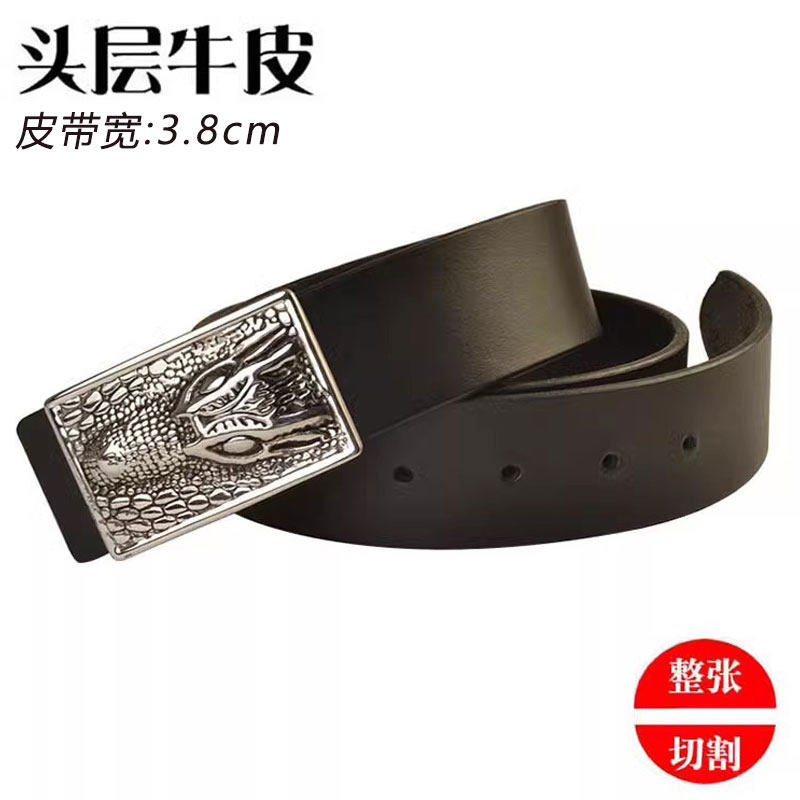 男士304不锈钢龙头内穿平滑扣头层牛皮真皮腰带时尚休闲手工皮带