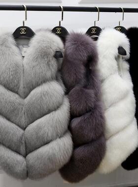 2020秋冬款皮草马甲仿狐狸毛中长款女士马夹背心显瘦修身外套特价