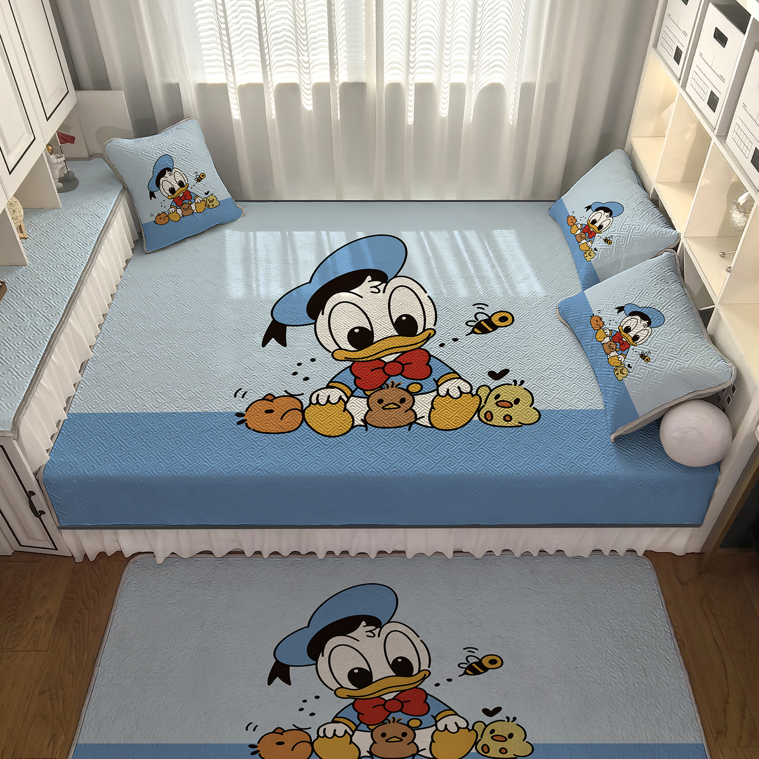 榻榻米专用床盖炕垫四季通用定制床笠防滑床单三件套儿童卡通鸭子