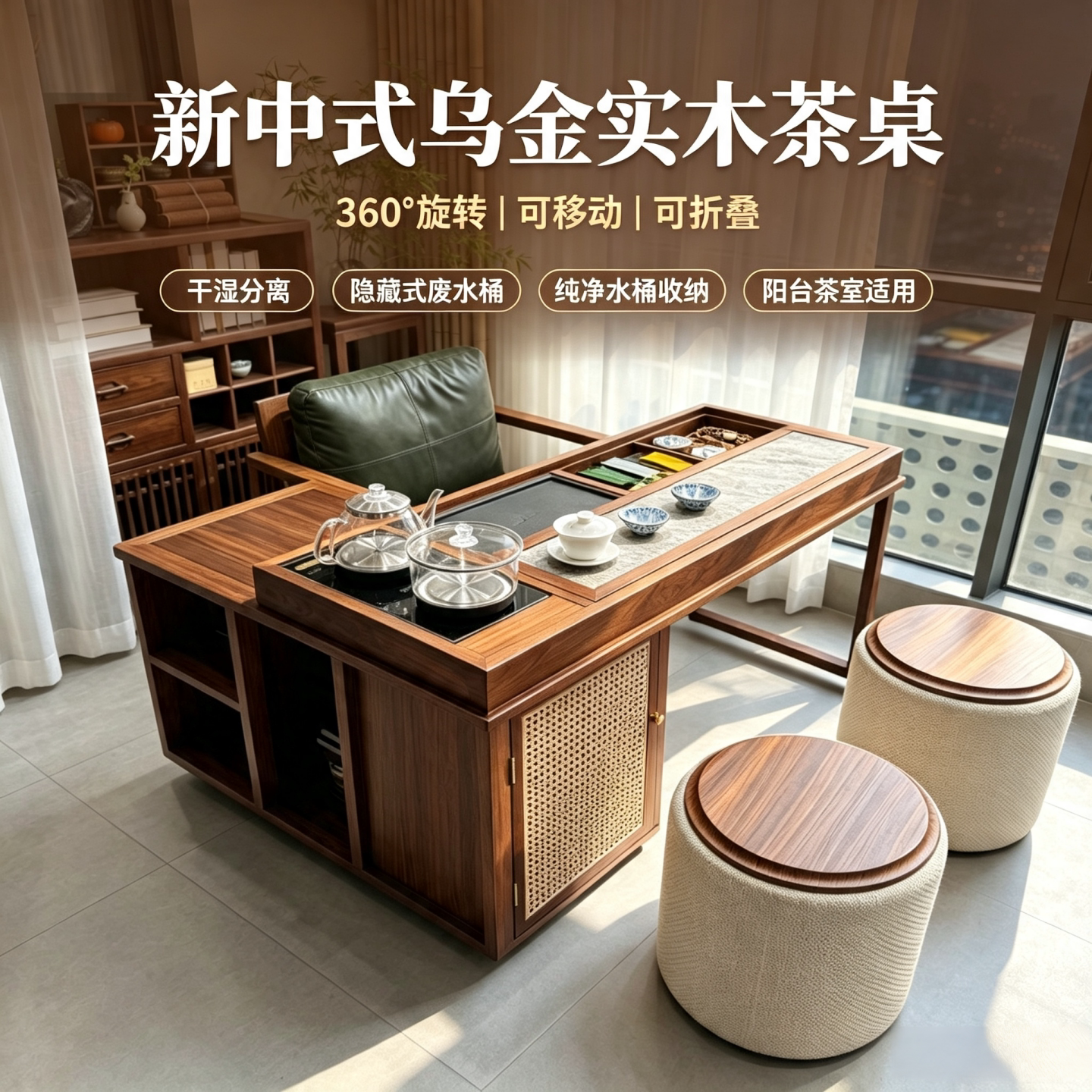旋转移动宋式美学阳台茶桌茶台