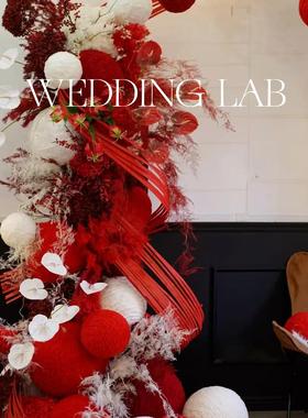 红色竹编毛线球美陈装置摆饰装饰婚礼艺术装饰橱窗陈列商业美陈