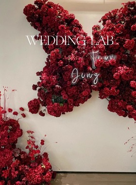 红色花艺巨型蝴蝶装饰婚礼艺术装饰橱窗陈列商业美陈场景布置