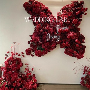 红色花艺巨型蝴蝶装 饰橱窗陈列商业美陈场景布置 饰婚礼艺术装