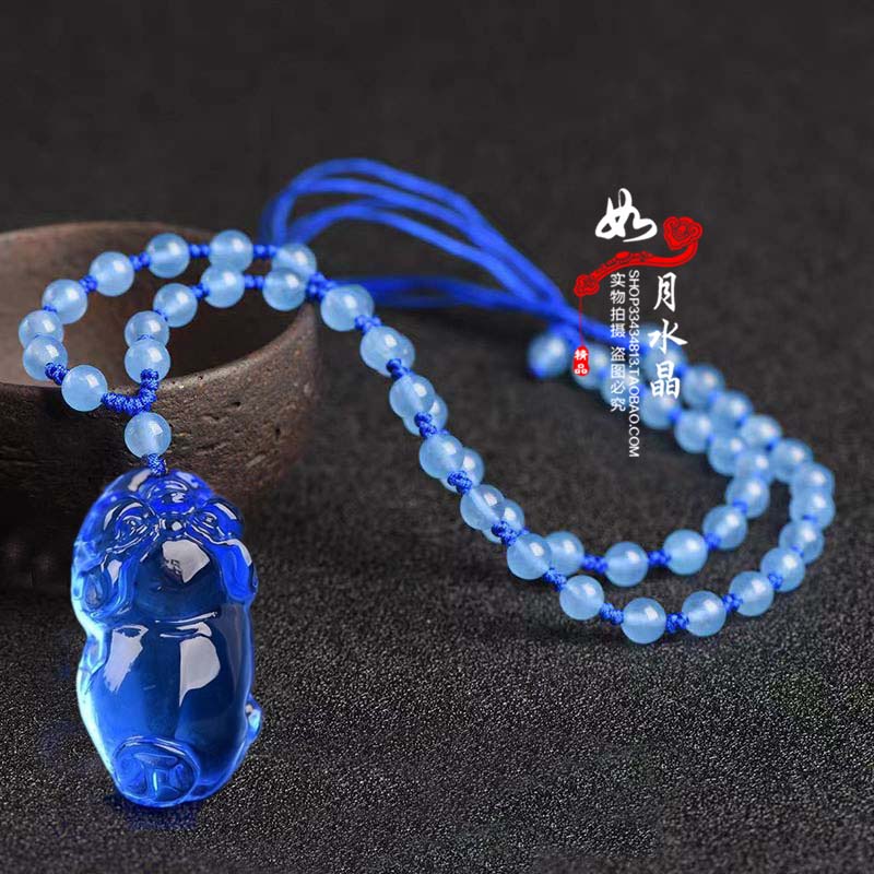 蓝水晶发财猪钥匙扣招财聚财吊坠