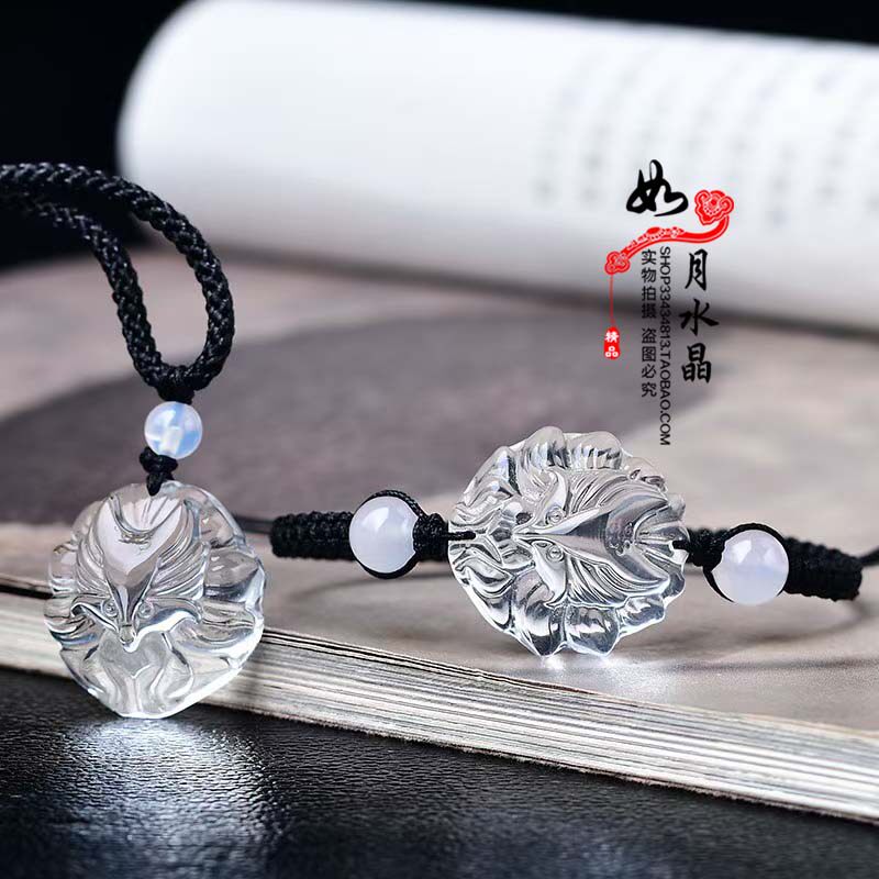 白水晶九尾狐吊坠聚财狐