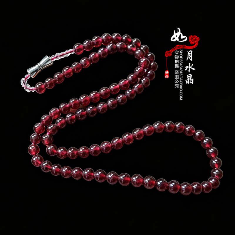 天然水晶石榴石项链女酒红