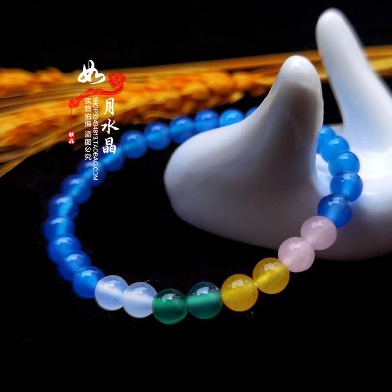 女士蓝绒晶手链石碑护身符
