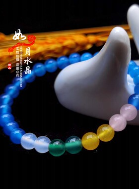 女士蓝绒晶手链石碑护身符