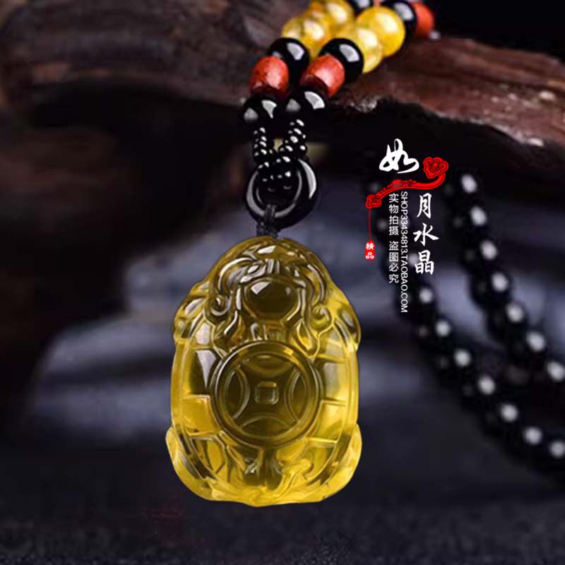 黄水晶白水晶龙龟吊坠