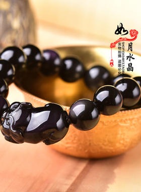 黑曜石十二生肖发财猪手链
