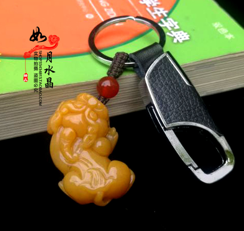 黄玉髓貔貅钥匙扣振翅得财貔貅挂饰汽车内挂件车用钥匙链 011