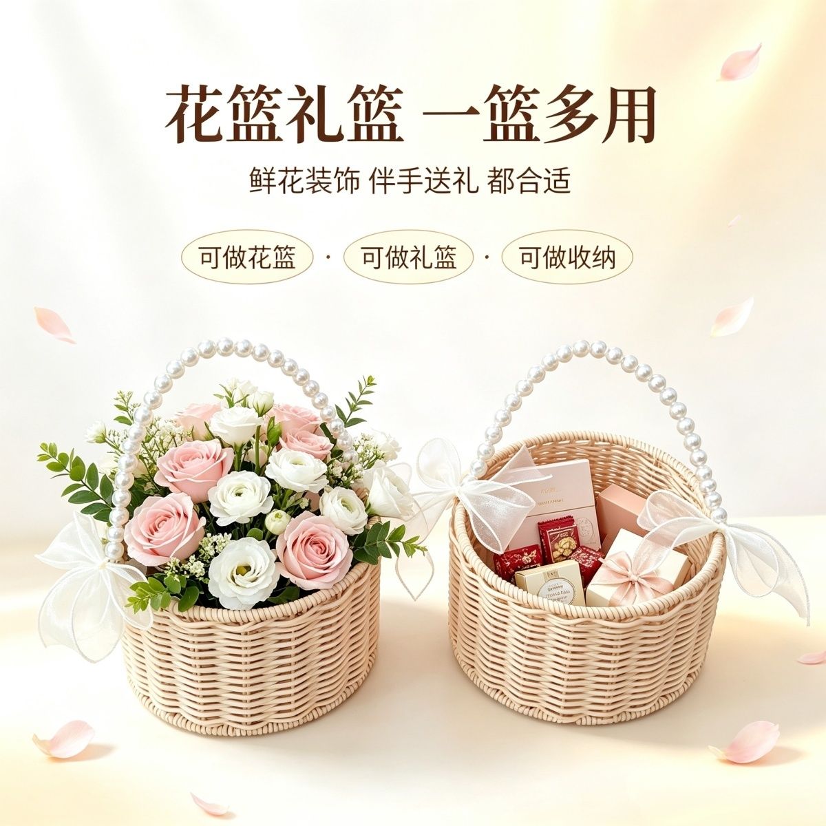 新款手提花篮婚礼伴手礼节日花篮图片