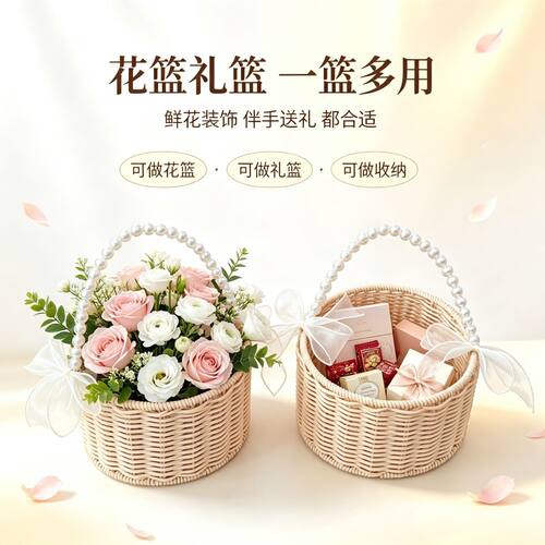 新款手提花篮婚礼伴手礼节日花篮