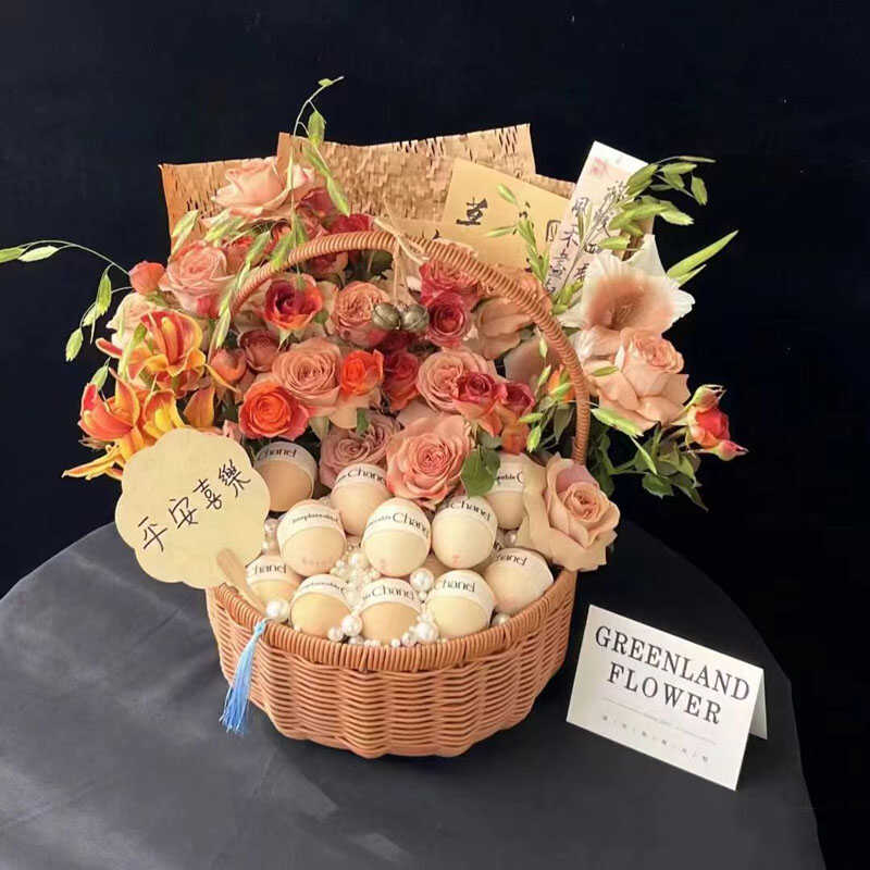 手提月子鸡蛋礼品DIY鲜花花篮