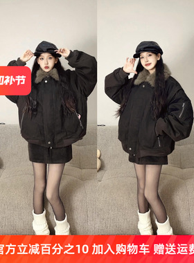 Instguys美式复古毛领工装羽绒服男冬季加厚保暖白鸭绒外套