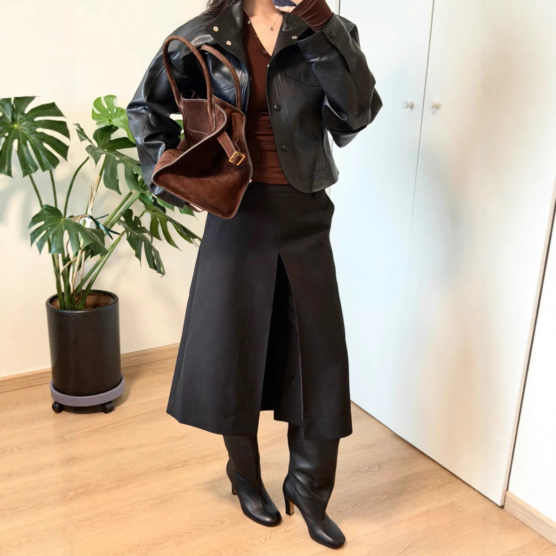 韩系秋冬新款时髦显瘦复古百搭宽松休闲裙裤女A型立褶7分阔腿裤