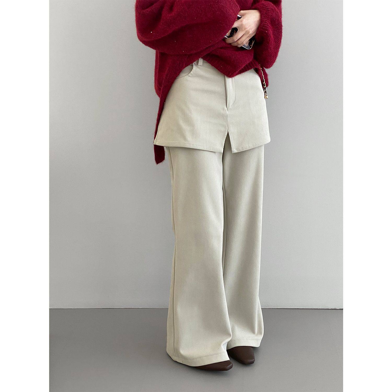 韩系百搭潮流假两件屁帘微喇裤女高腰显瘦加厚加绒阔腿长裤屁帘裤,女装/女士精品,休闲裤,淘宝优惠券,粉丝福利购,淘宝优惠卷