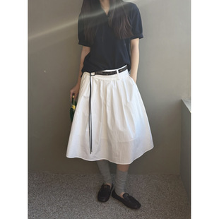 韩系气质百搭春季新款ins风休闲百搭中长伞裙女小个子半身裙