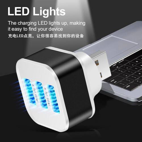 车载充电器usb扩展器三合一夜光ubs多用插座车用便携拓展转换接头
