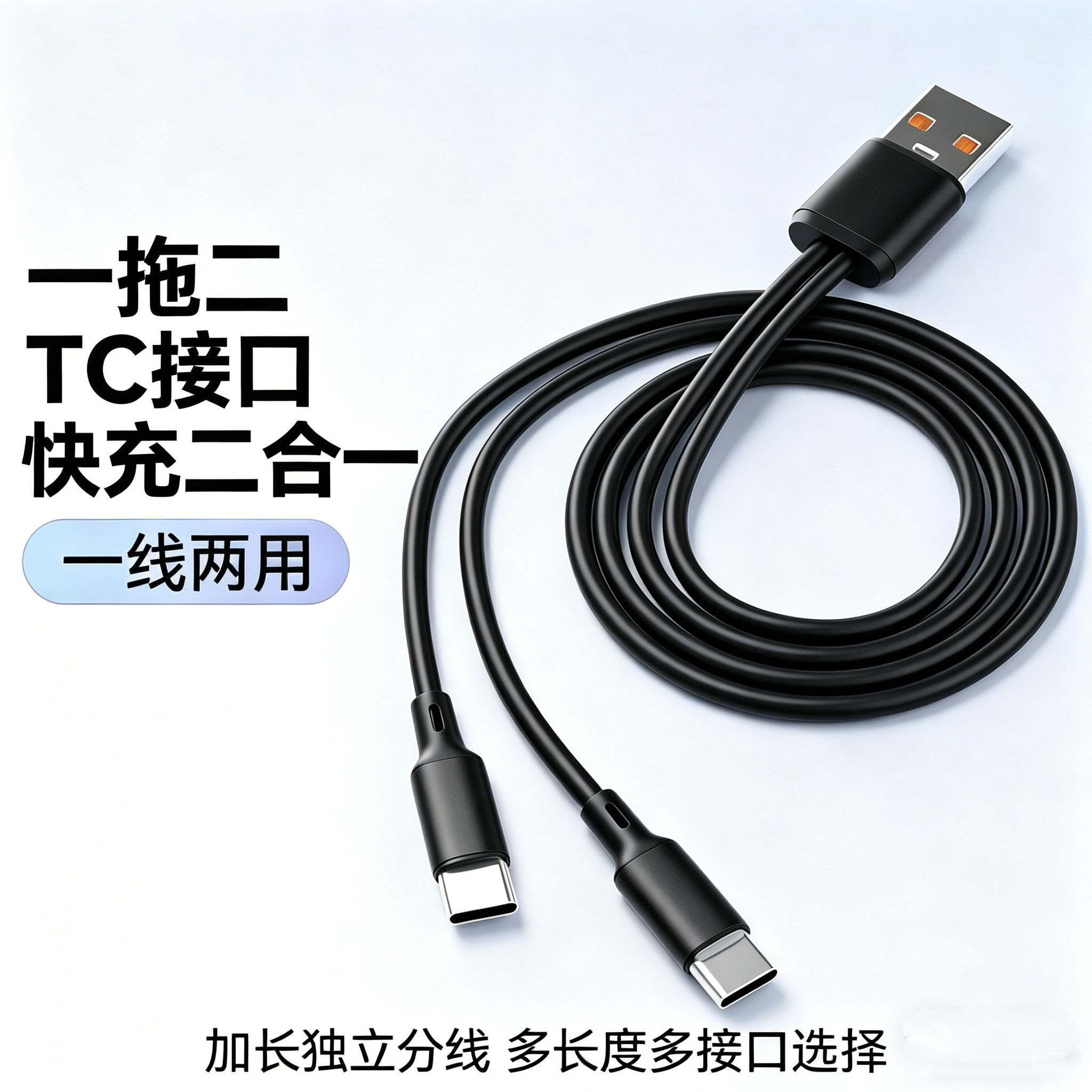 充电线一拖二双头安卓适用苹果华为和全typec多头tpc二合一数据线图片