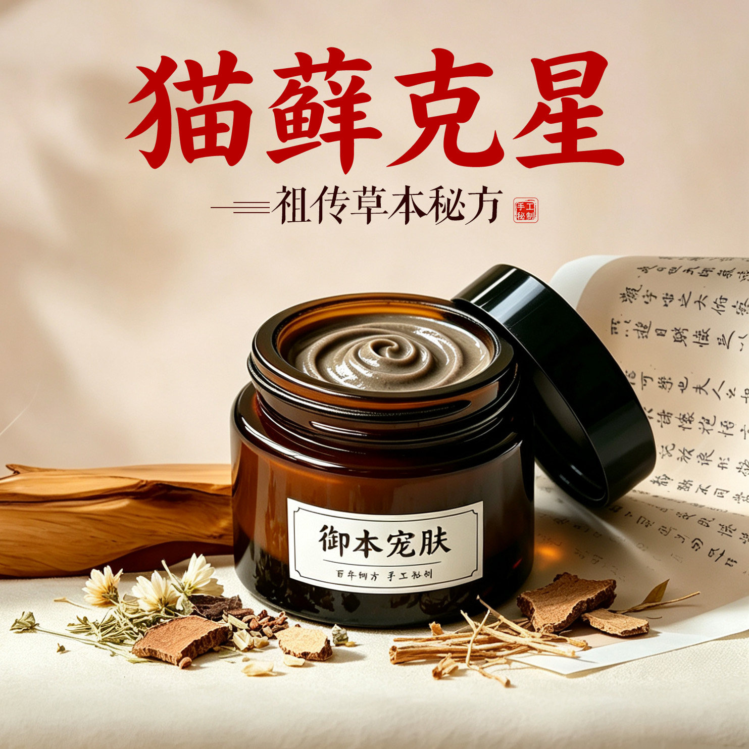 猫藓克星猫咪皮肤病真菌黑下巴趾间炎细菌脓皮专治猫癣中药草本膏