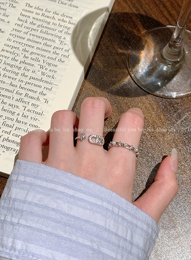 柏林少女时髦字母CD珍珠戒指女