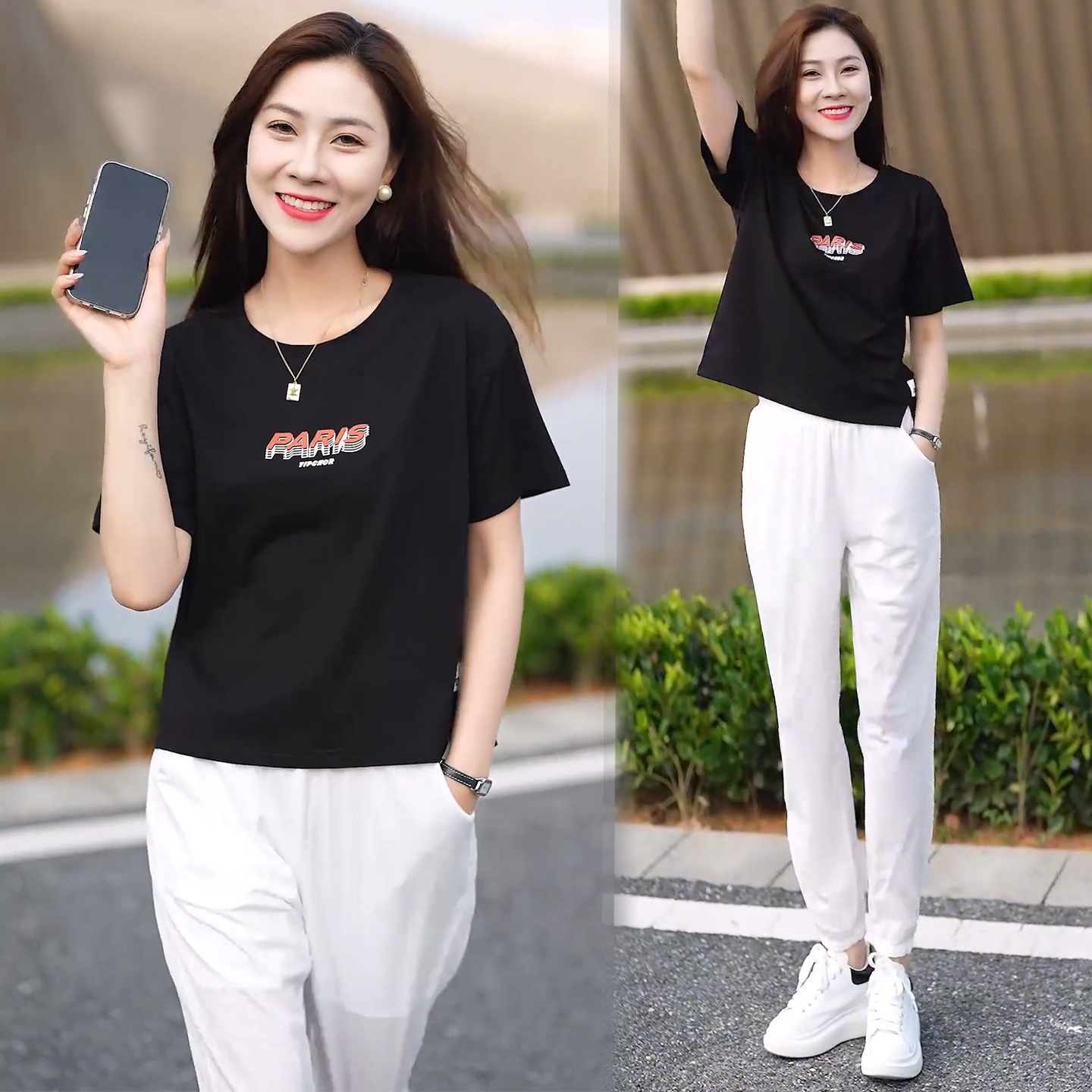 小个子洋气短袖T恤女2025年夏季新款高腰开叉半袖圆领T恤别致上衣