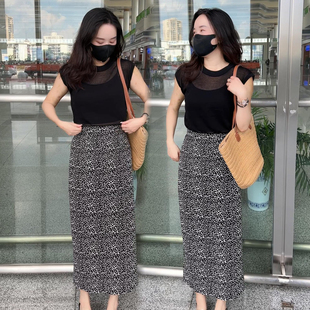 女洋气减龄显瘦短袖 夏季 休闲套装 新款 上衣波点半身裙两件套潮 时尚